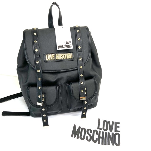 Love Moschino Handbags - LOVE Moschino | Black Canvas Spike Stud Backpack